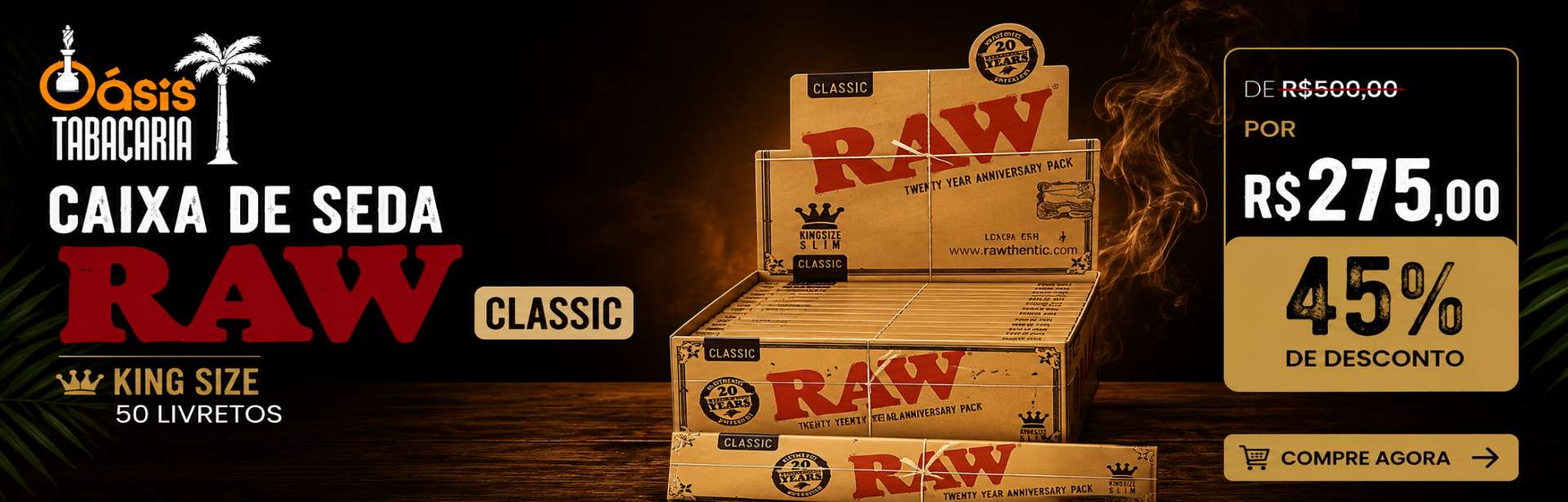 CAIXA SEDA RAW CLASSIC KING SIZE 50 LIVRETOS