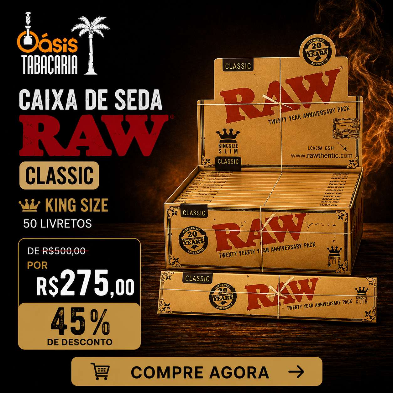 CAIXA SEDA RAW CLASSIC KING SIZE 50 LIVRETOS