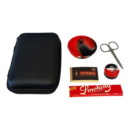 KIT CASE PRETA CUIA SILICONE VERMELHA/PRETA TESOURA SEDA SMOKING THINNEST APITEIRA ECO SLICK 5ML