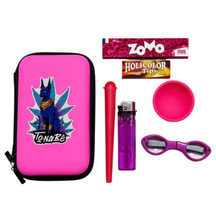 KIT CASE ROSA COMPLETO SEDA ISQUEIRO TESOURA PITEIRA ESTOJO