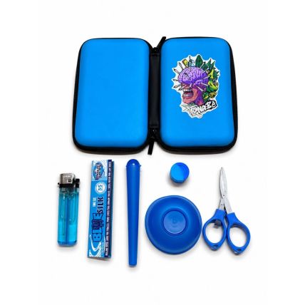 KIT CASE AZUL COMPLETO SEDA ISQUEIRO TESOURA PITEIRA ESTOJO