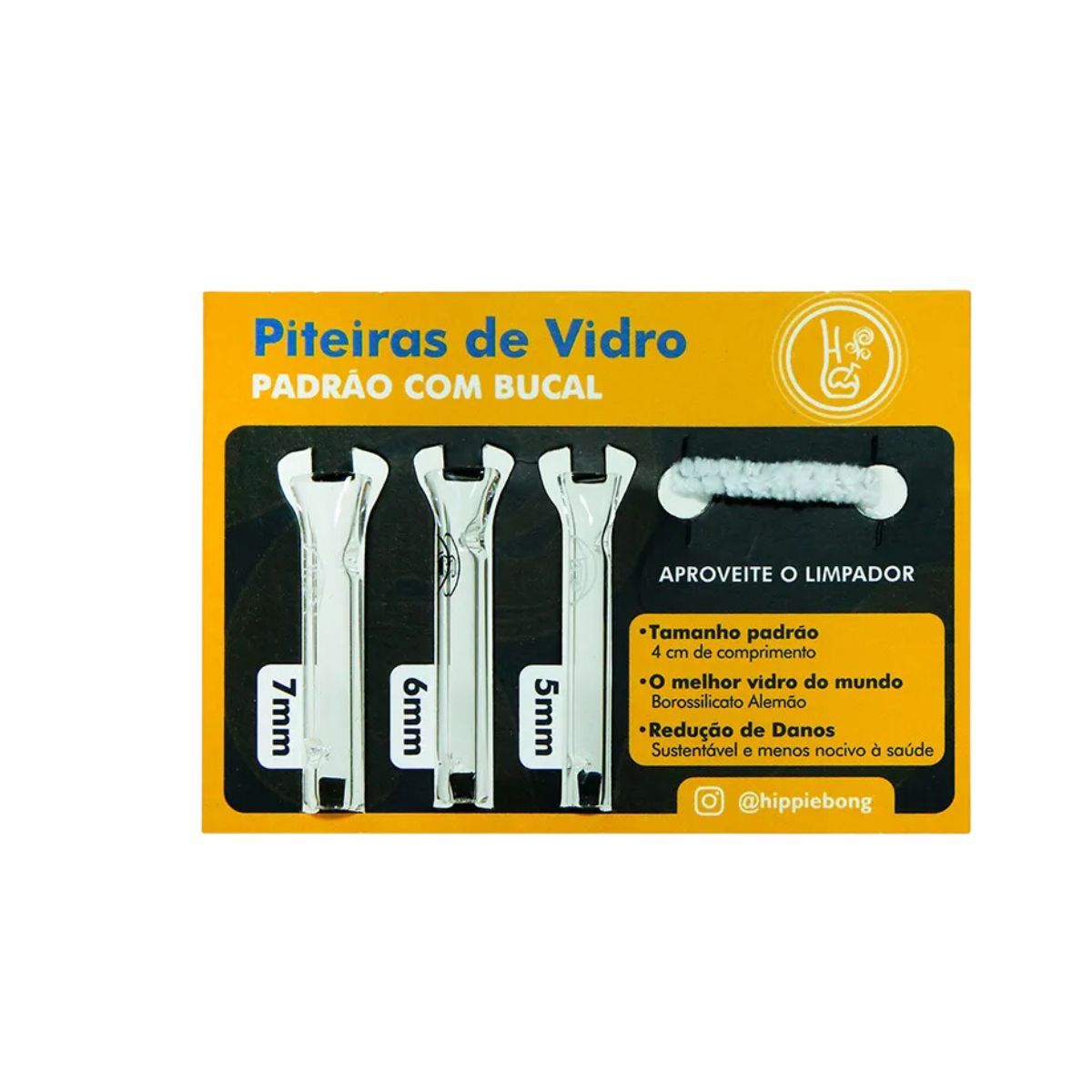 PITEIRA DE VIDRO HIPPIE BONG PADRAO 3UN 5/6/7MM